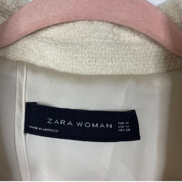 ZARA Single Button Tweed Coat M Cream Off White Shawl Lapel Notch - Picture 2 of 4